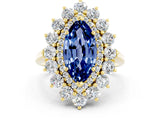 Yellow gold Marquise Cut Halo Cluster Diamond Ring with Pave Band and Four-Prong Setting_12