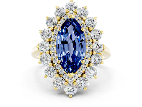 Yellow gold Marquise Cut Halo Cluster Diamond Ring with Pave Band and Four-Prong Setting_12