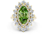 Yellow gold Marquise Cut Halo Cluster Diamond Ring with Pave Band and Four-Prong Setting_12