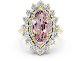 Yellow gold Marquise Cut Halo Cluster Diamond Ring with Pave Band and Four-Prong Setting_12