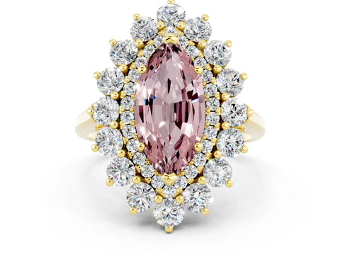 Yellow gold Marquise Cut Halo Cluster Diamond Ring with Pave Band and Four-Prong Setting_12
