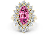 Yellow gold Marquise Cut Halo Cluster Diamond Ring with Pave Band and Four-Prong Setting_12