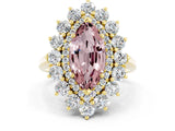 Yellow gold Marquise Cut Halo Cluster Diamond Ring with Pave Band and Four-Prong Setting_12