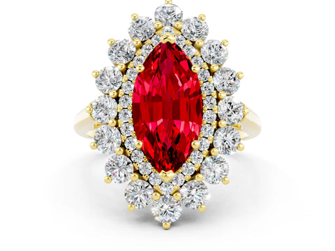 Yellow gold Marquise Cut Halo Cluster Diamond Ring with Pave Band and Four-Prong Setting_12
