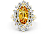 Yellow gold Marquise Cut Halo Cluster Diamond Ring with Pave Band and Four-Prong Setting_12