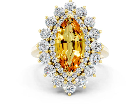 Yellow gold Marquise Cut Halo Cluster Diamond Ring with Pave Band and Four-Prong Setting_12
