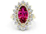 Yellow gold Marquise Cut Halo Cluster Diamond Ring with Pave Band and Four-Prong Setting_12