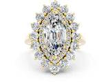 Yellow gold Marquise Cut Halo Cluster Diamond Ring with Pave Band and Four-Prong Setting_12