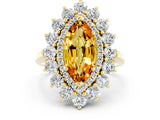 Yellow gold Marquise Cut Halo Cluster Diamond Ring with Pave Band and Four-Prong Setting_12
