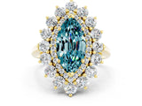 Yellow gold Marquise Cut Halo Cluster Diamond Ring with Pave Band and Four-Prong Setting_12