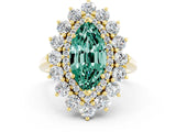 Yellow gold Marquise Cut Halo Cluster Diamond Ring with Pave Band and Four-Prong Setting_12