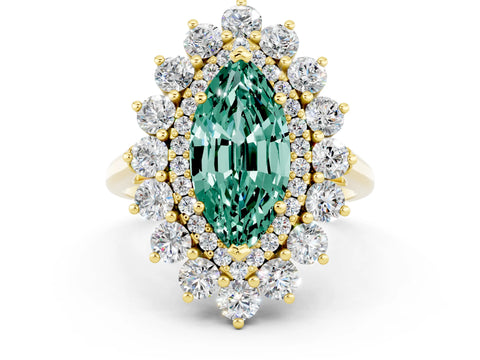 Yellow gold Marquise Cut Halo Cluster Diamond Ring with Pave Band and Four-Prong Setting_12