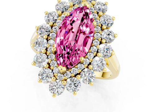 Yellow gold Marquise Cut Halo Cluster Diamond Ring with Pave Band and Four-Prong Setting_13