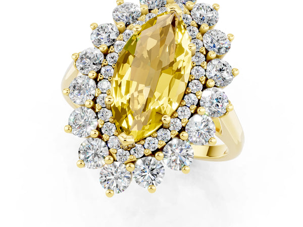 Yellow gold Marquise Cut Yellow Sapphire Floral Double Halo Engagement Ring with Prong Setting
