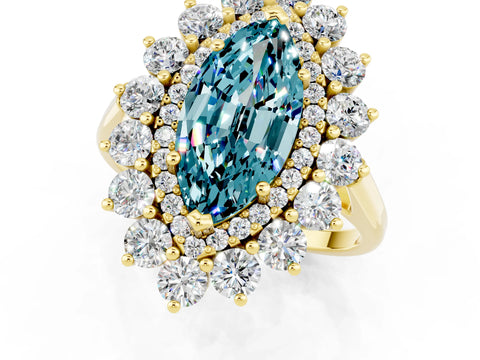 Yellow gold Marquise Cut Halo Cluster Diamond Ring with Pave Band and Four-Prong Setting_13