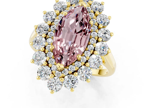 Yellow gold Marquise Cut Halo Cluster Diamond Ring with Pave Band and Four-Prong Setting_13