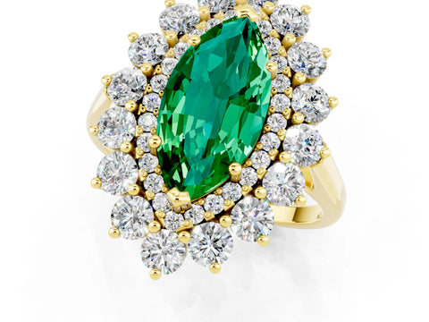 Yellow gold Marquise Cut Halo Cluster Diamond Ring with Pave Band and Four-Prong Setting_13