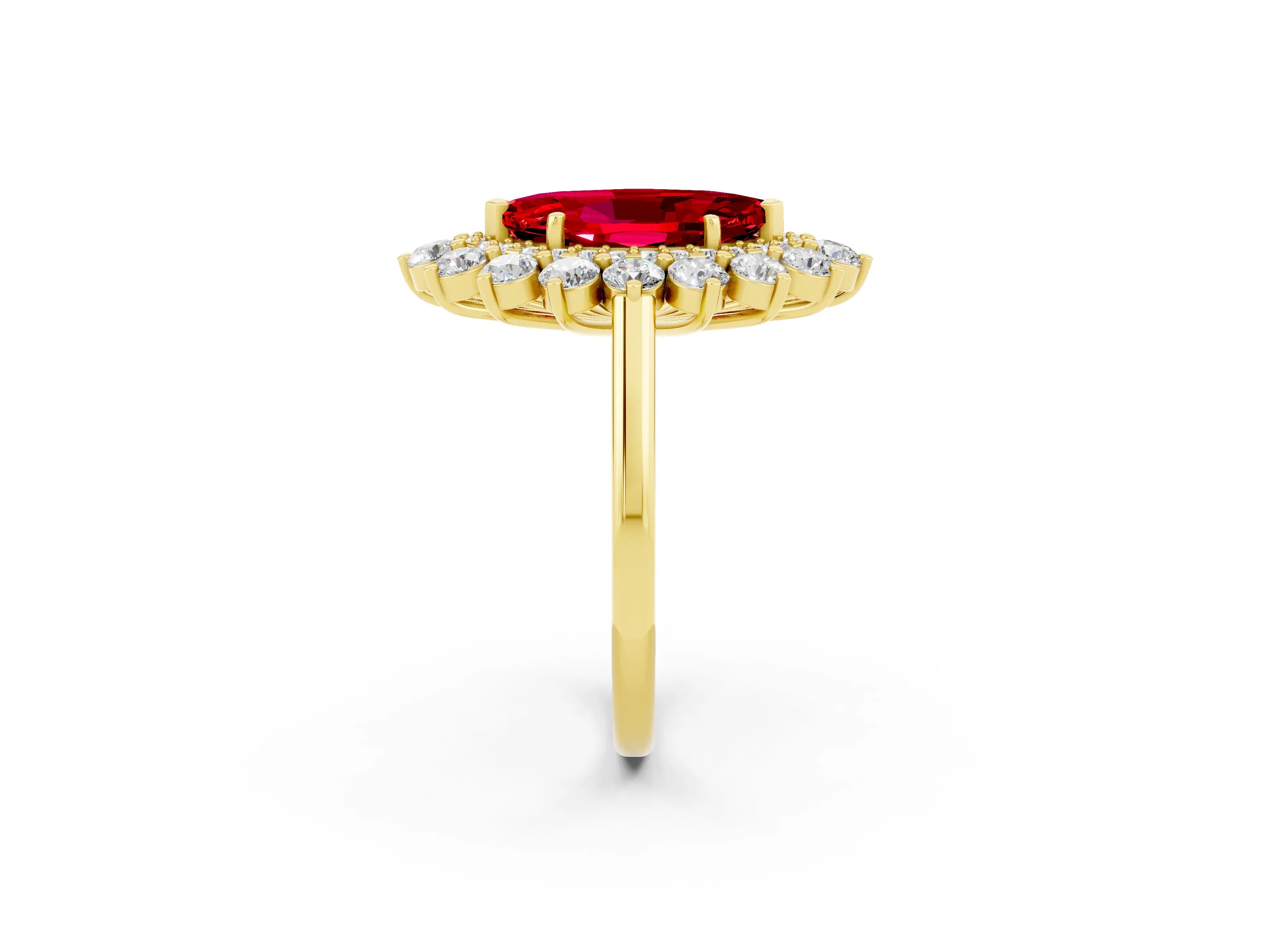 Yellow gold Marquise Cut Halo Cluster Diamond Ring with Pave Band and Four-Prong Setting_14