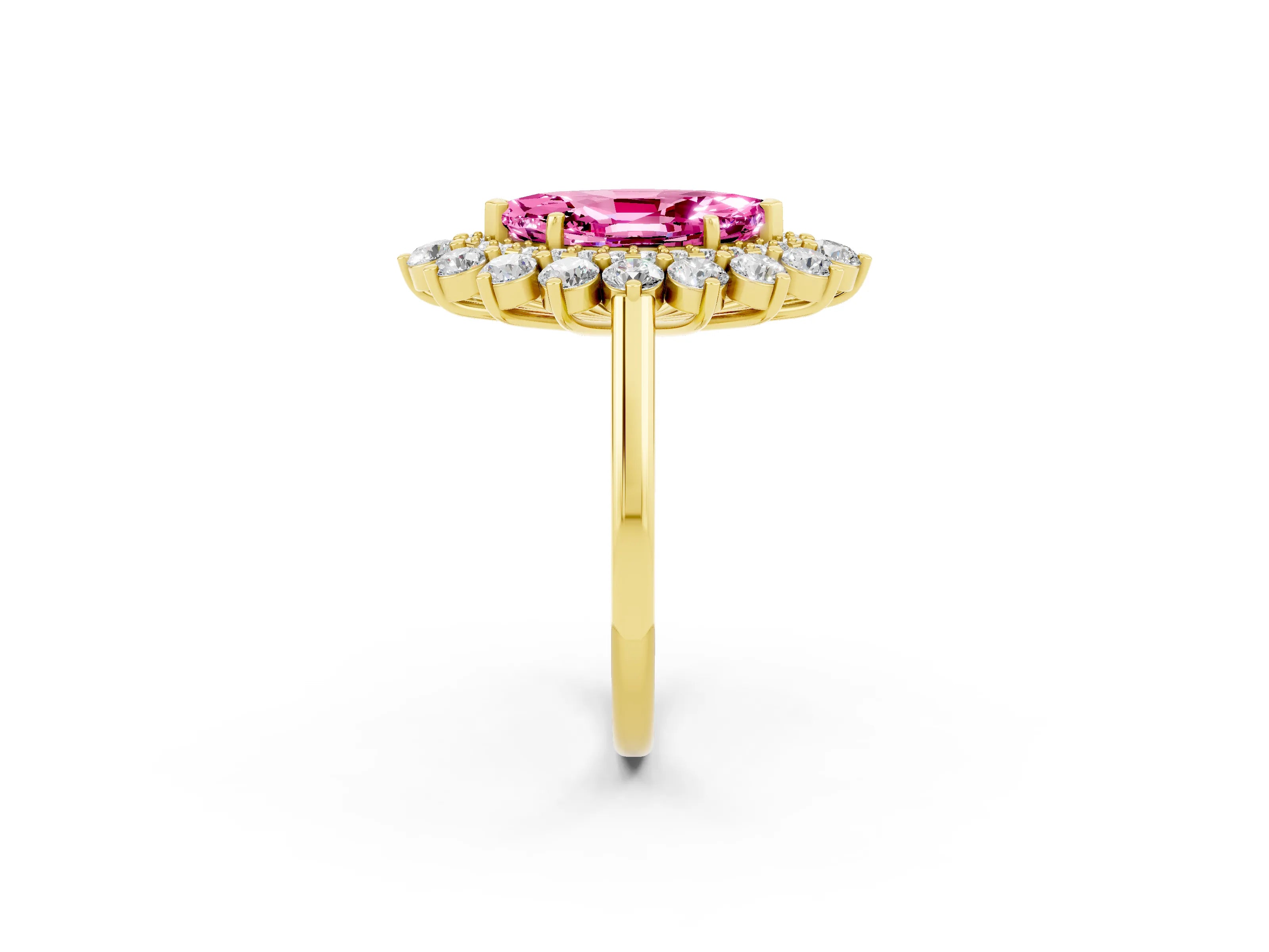 Yellow gold Marquise Cut Halo Cluster Diamond Ring with Pave Band and Four-Prong Setting_14