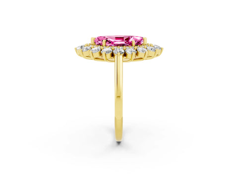 Yellow gold Marquise Cut Halo Cluster Diamond Ring with Pave Band and Four-Prong Setting_14