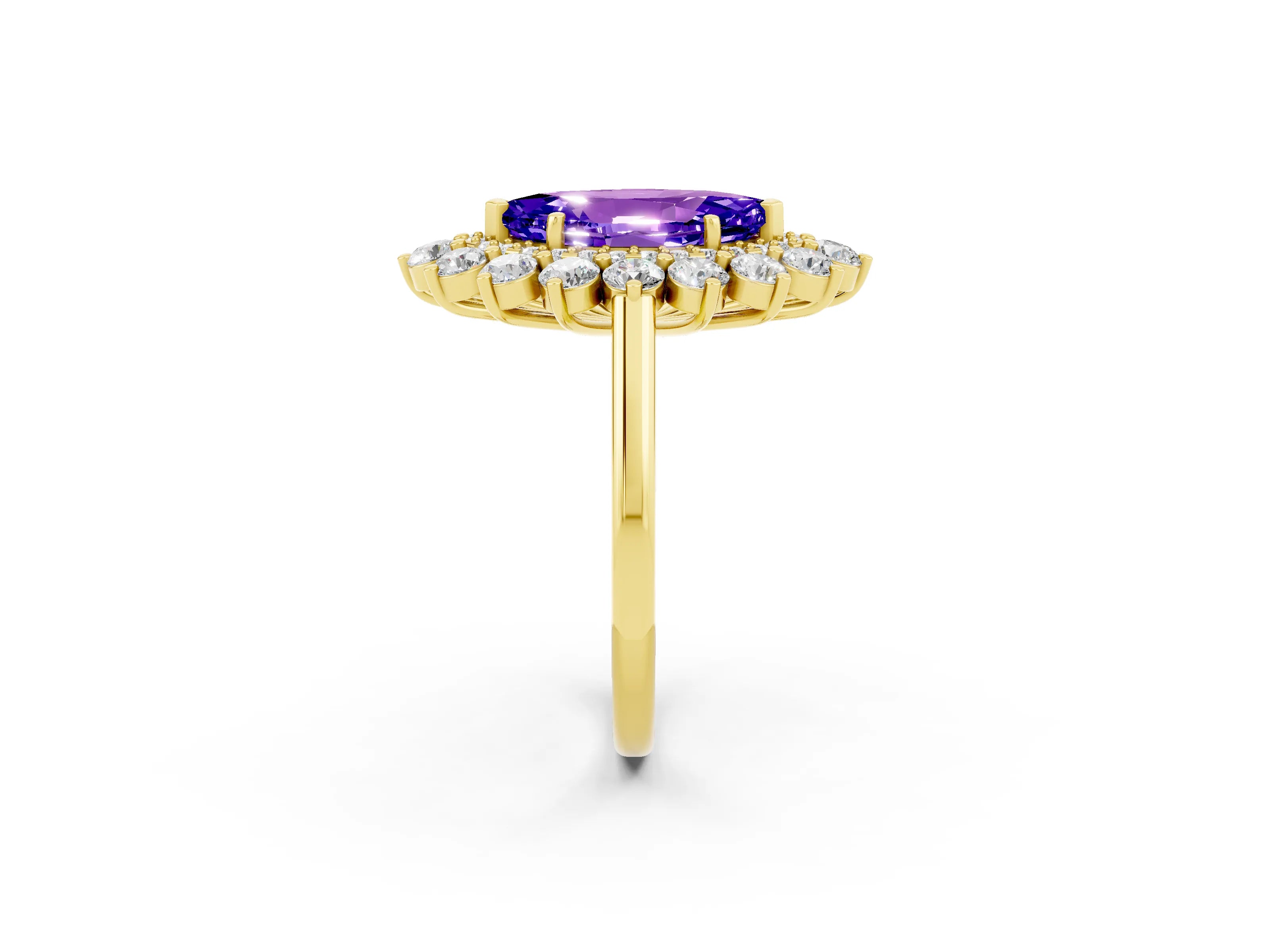 Yellow gold Marquise Cut Halo Cluster Diamond Ring with Pave Band and Four-Prong Setting_14