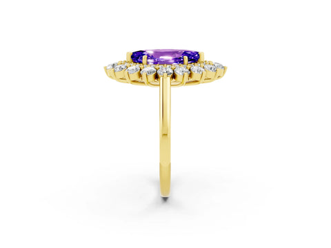 Yellow gold Marquise Cut Halo Cluster Diamond Ring with Pave Band and Four-Prong Setting_14