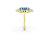 Yellow gold Marquise Cut Halo Cluster Diamond Ring with Pave Band and Four-Prong Setting_14