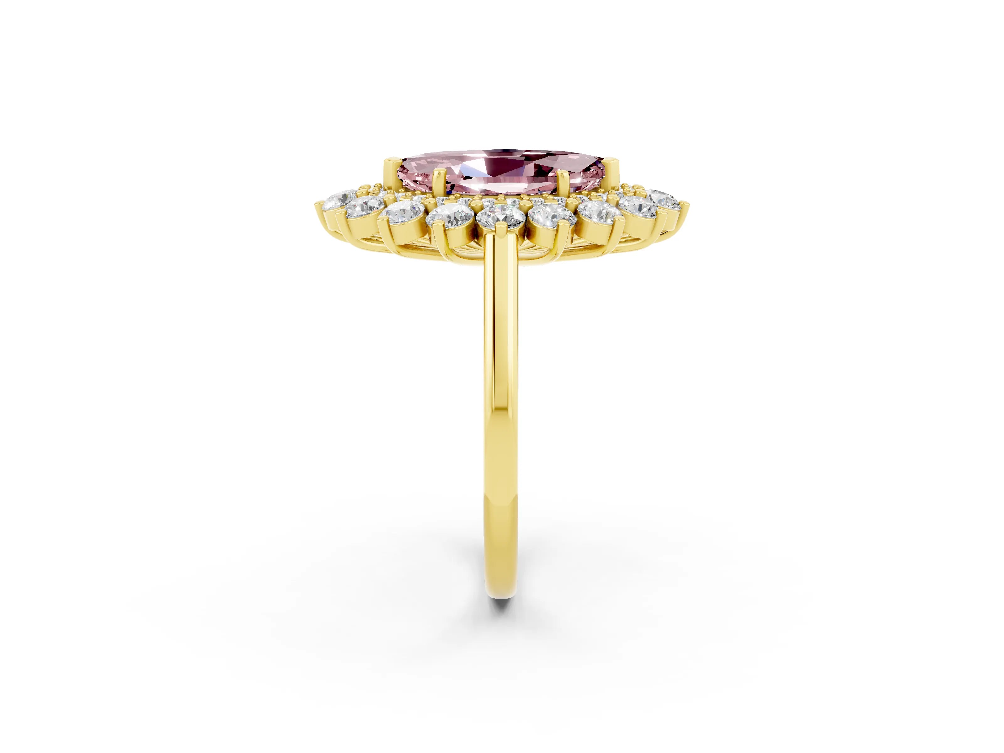 Yellow gold Marquise Cut Halo Cluster Diamond Ring with Pave Band and Four-Prong Setting_14