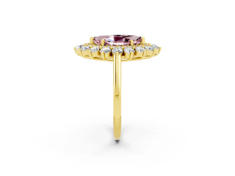 Yellow gold Marquise Cut Halo Cluster Diamond Ring with Pave Band and Four-Prong Setting_14