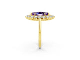 Yellow gold Marquise Cut Halo Cluster Diamond Ring with Pave Band and Four-Prong Setting_14
