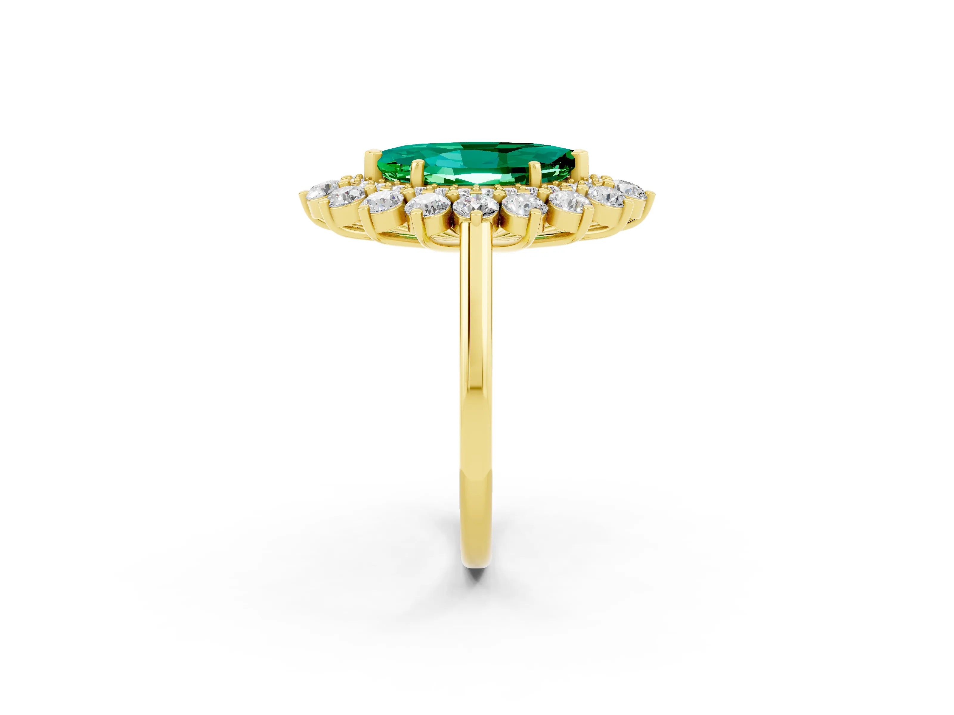 Yellow gold Marquise Cut Halo Cluster Diamond Ring with Pave Band and Four-Prong Setting_14