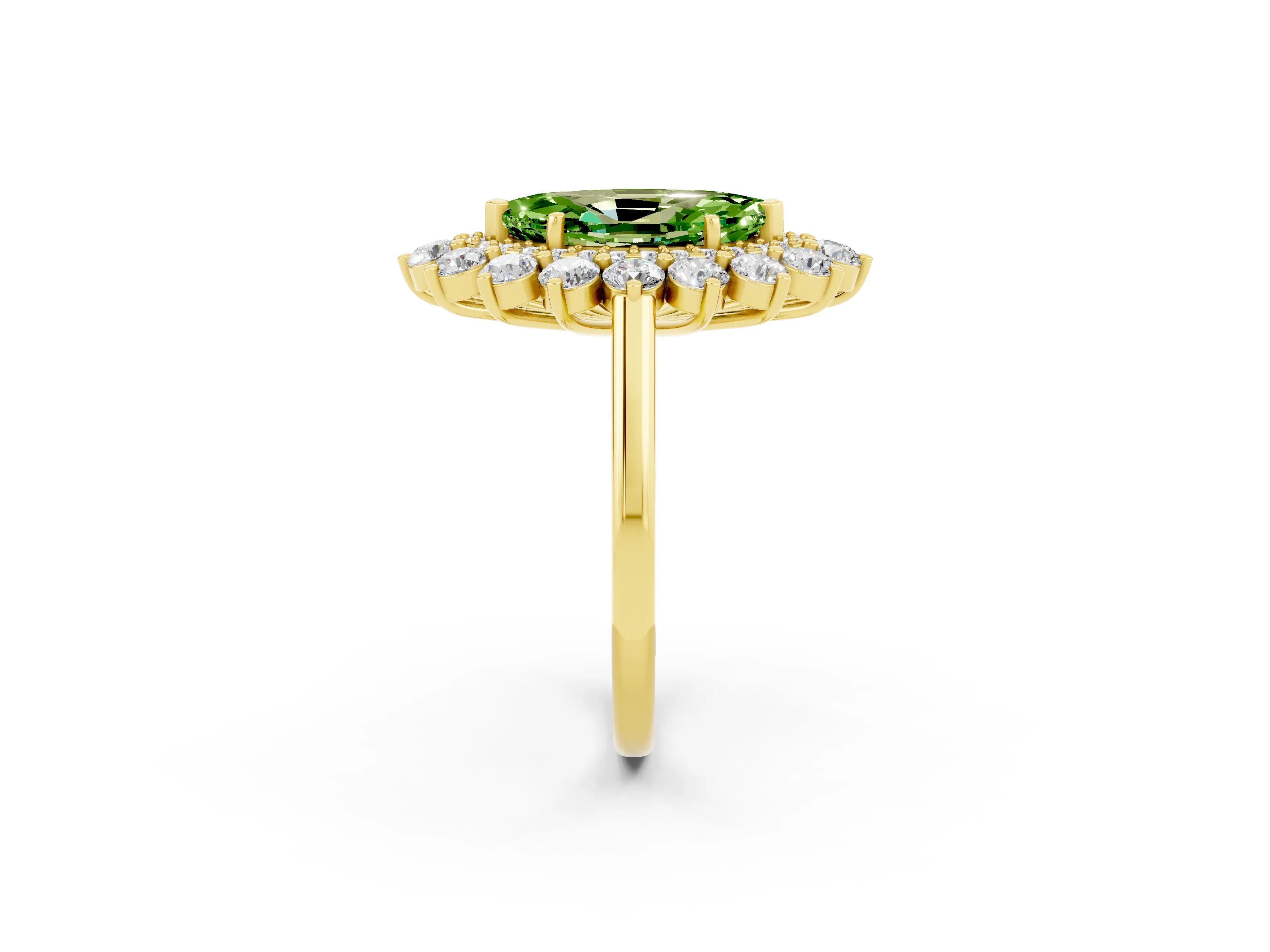 Yellow gold Marquise Cut Halo Cluster Diamond Ring with Pave Band and Four-Prong Setting_14
