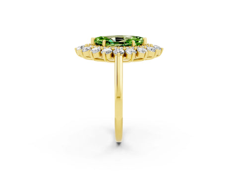 Yellow gold Marquise Cut Halo Cluster Diamond Ring with Pave Band and Four-Prong Setting_14