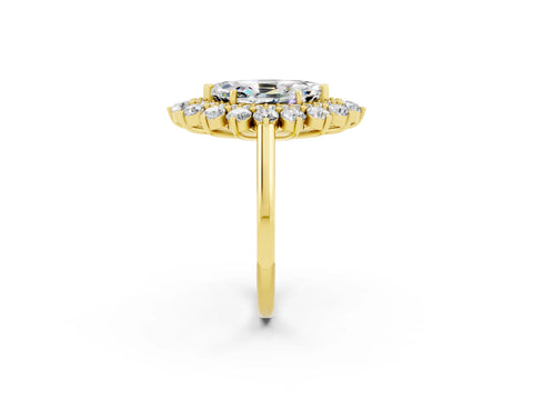 Yellow gold Marquise Cut Halo Cluster Diamond Ring with Pave Band and Four-Prong Setting_14