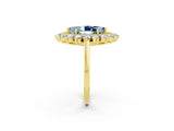 Yellow gold Marquise Cut Halo Cluster Diamond Ring with Pave Band and Four-Prong Setting_14