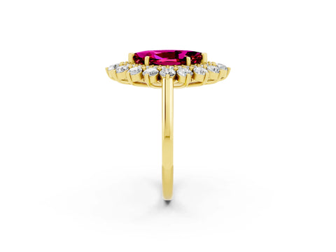 Yellow gold Marquise Cut Halo Cluster Diamond Ring with Pave Band and Four-Prong Setting_14