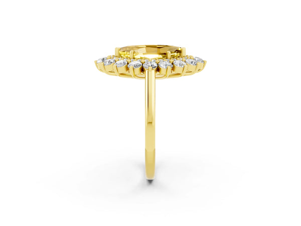 Yellow gold Marquise Cut Yellow Sapphire Floral Double Halo Engagement Ring with Prong Setting