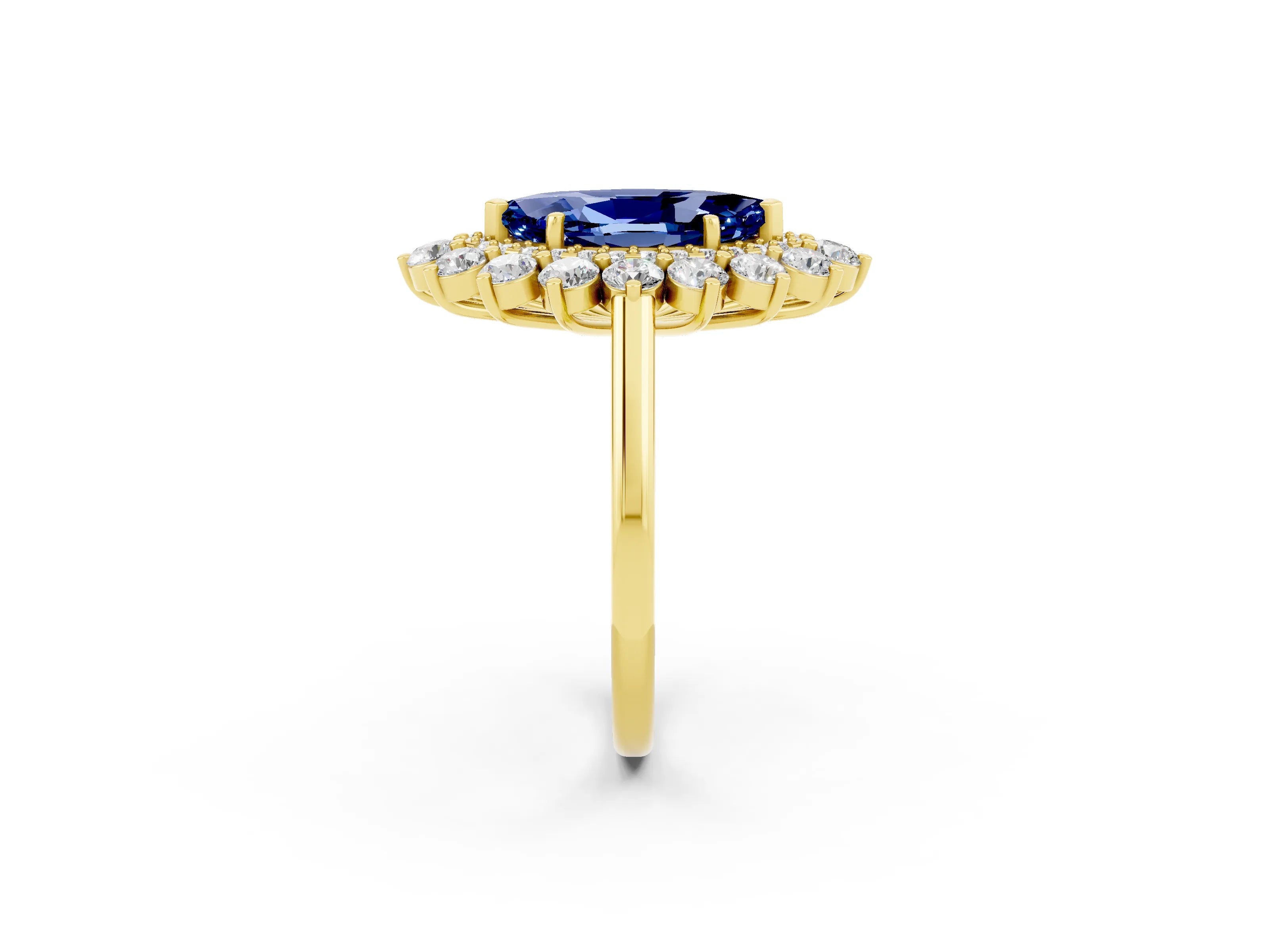Yellow gold Marquise Cut Halo Cluster Diamond Ring with Pave Band and Four-Prong Setting_14