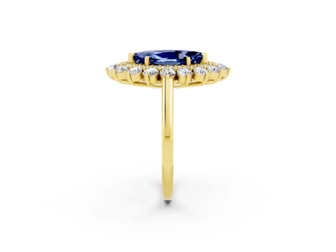 Yellow gold Marquise Cut Halo Cluster Diamond Ring with Pave Band and Four-Prong Setting_14