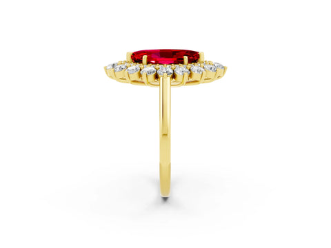 Yellow gold Marquise Cut Halo Cluster Diamond Ring with Pave Band and Four-Prong Setting_14