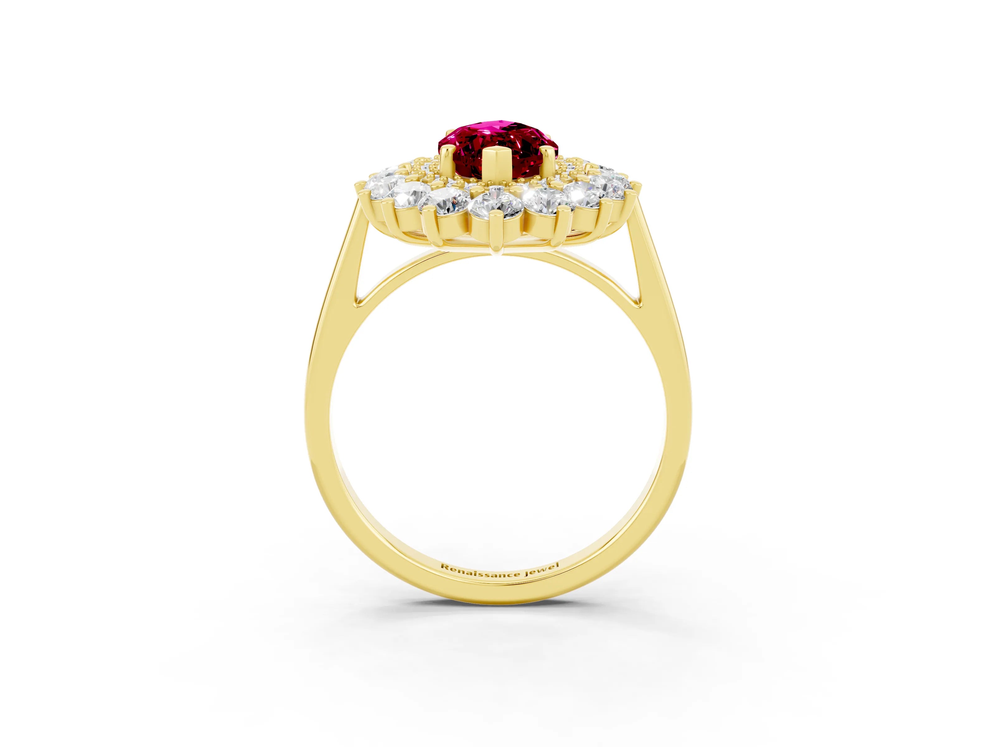 Yellow gold Marquise Cut Halo Cluster Diamond Ring with Pave Band and Four-Prong Setting_15