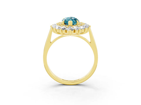 Yellow gold Marquise Cut Halo Cluster Diamond Ring with Pave Band and Four-Prong Setting_15