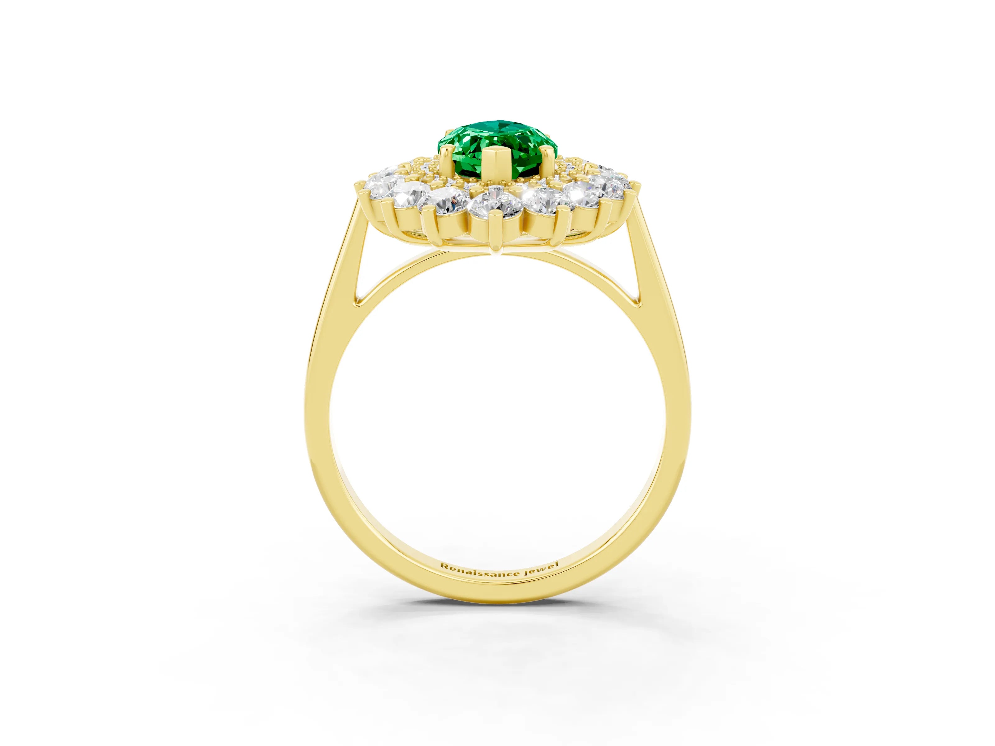 Yellow gold Marquise Cut Halo Cluster Diamond Ring with Pave Band and Four-Prong Setting_15