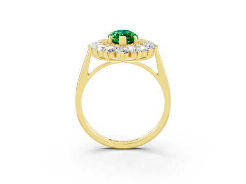 Yellow gold Marquise Cut Halo Cluster Diamond Ring with Pave Band and Four-Prong Setting_15