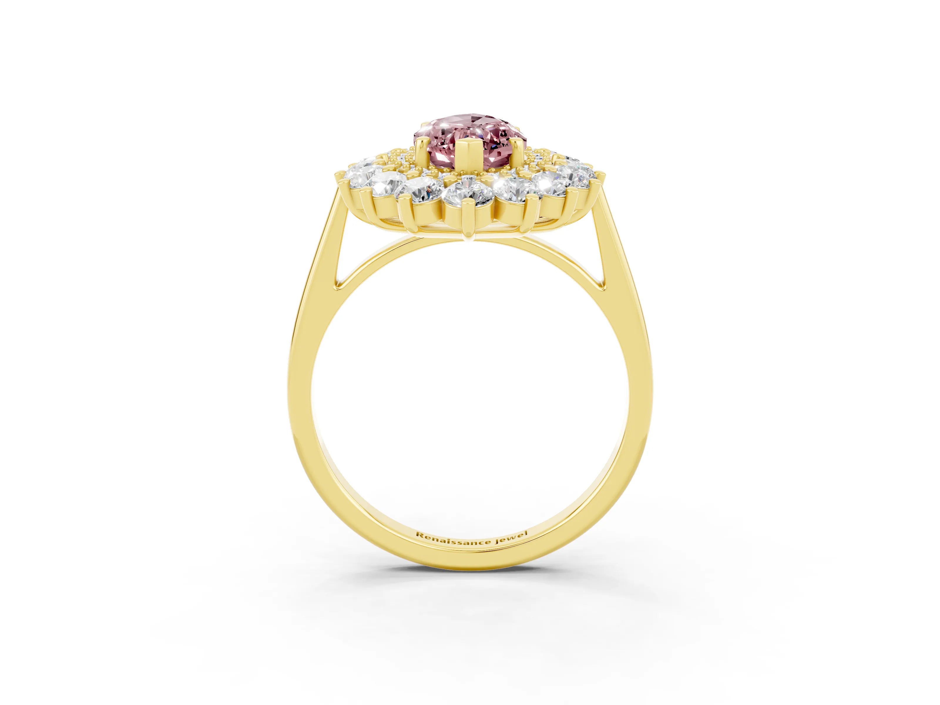 Yellow gold Marquise Cut Halo Cluster Diamond Ring with Pave Band and Four-Prong Setting_15