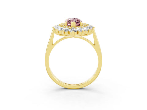 Yellow gold Marquise Cut Halo Cluster Diamond Ring with Pave Band and Four-Prong Setting_15