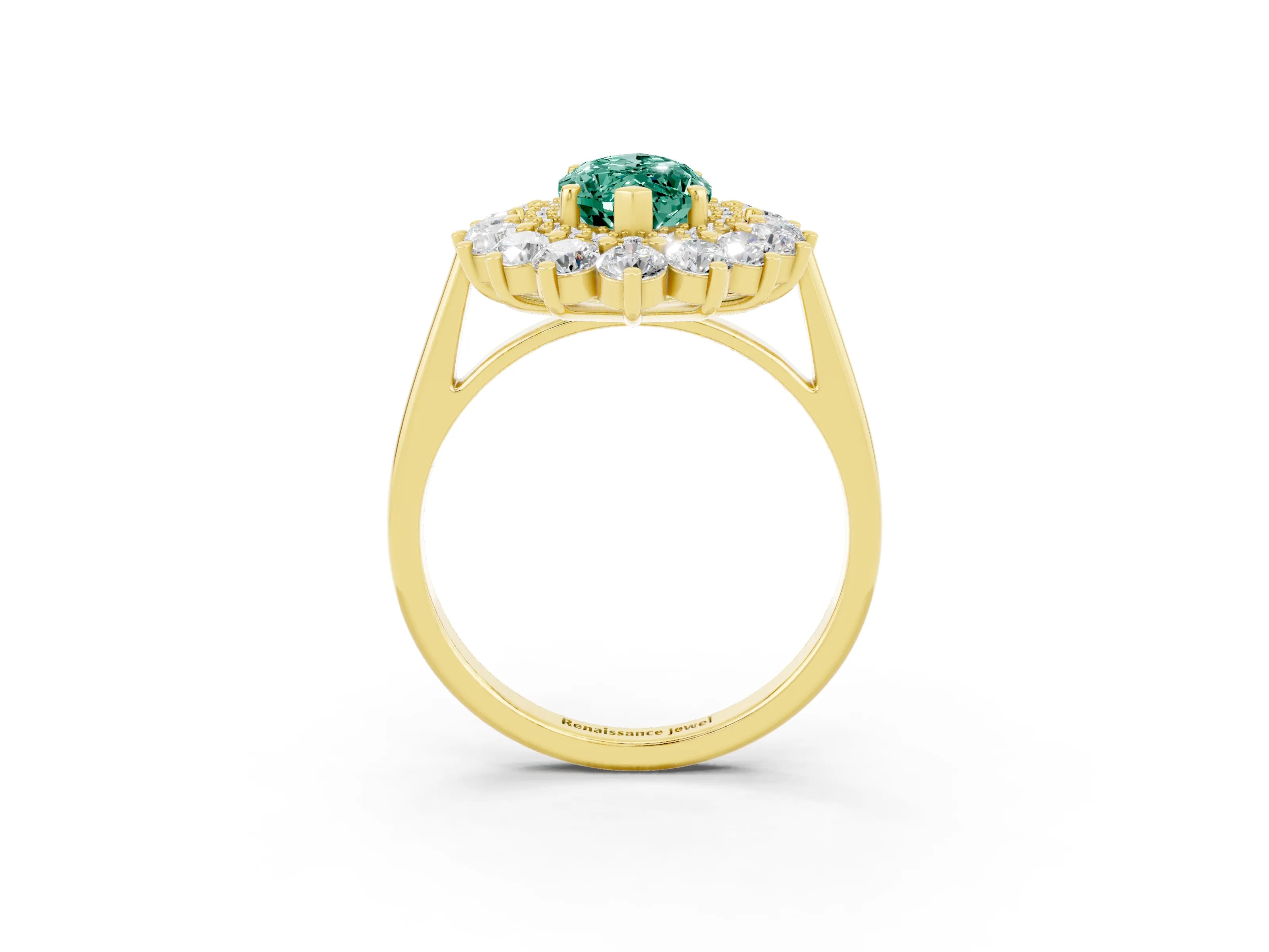 Yellow gold Marquise Cut Halo Cluster Diamond Ring with Pave Band and Four-Prong Setting_15
