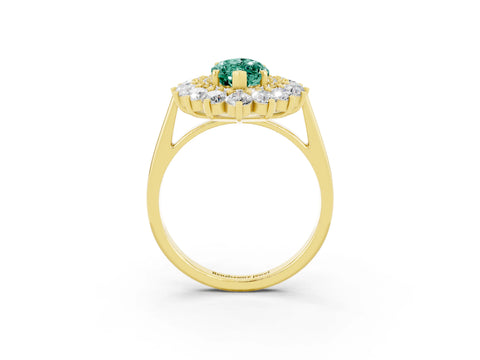 Yellow gold Marquise Cut Halo Cluster Diamond Ring with Pave Band and Four-Prong Setting_15