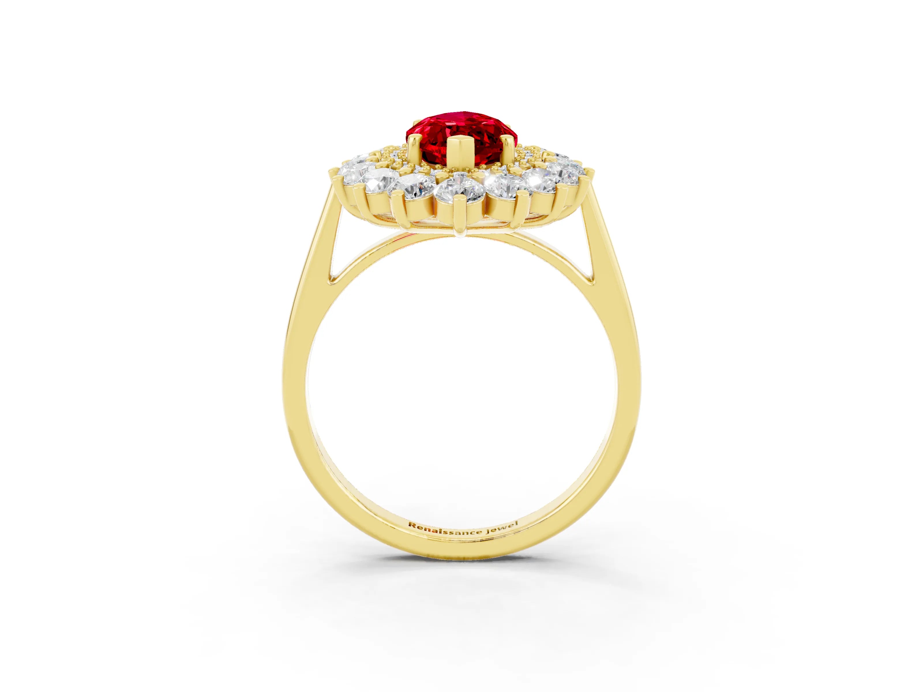 Yellow gold Marquise Cut Halo Cluster Diamond Ring with Pave Band and Four-Prong Setting_15
