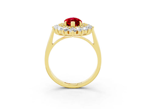 Yellow gold Marquise Cut Halo Cluster Diamond Ring with Pave Band and Four-Prong Setting_15